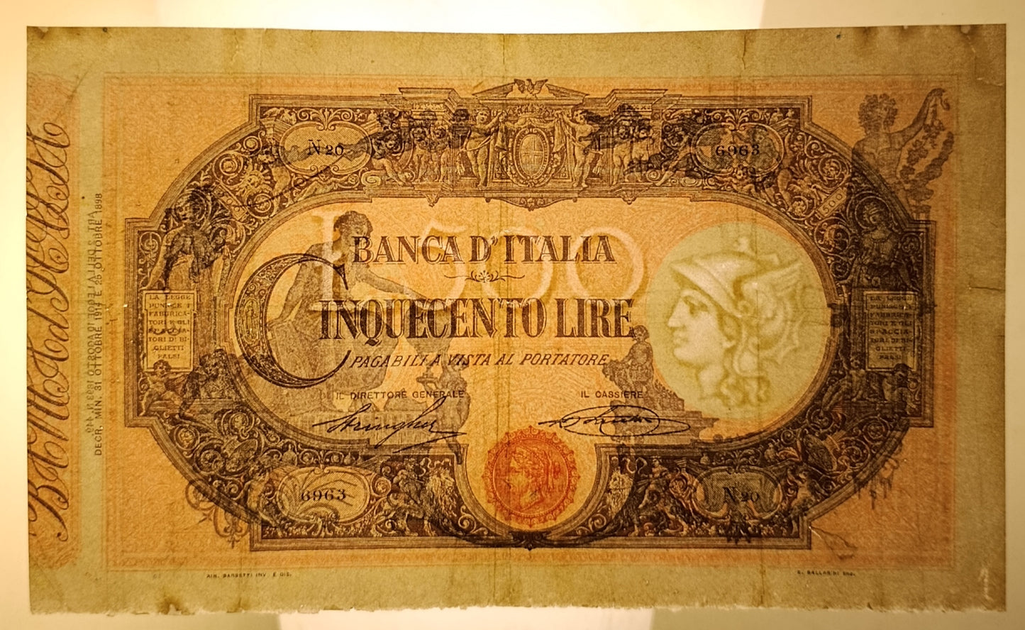 500 LIRE MATRICE (DECRETO) 31/10/1914 BB+ - Numismatica_ita