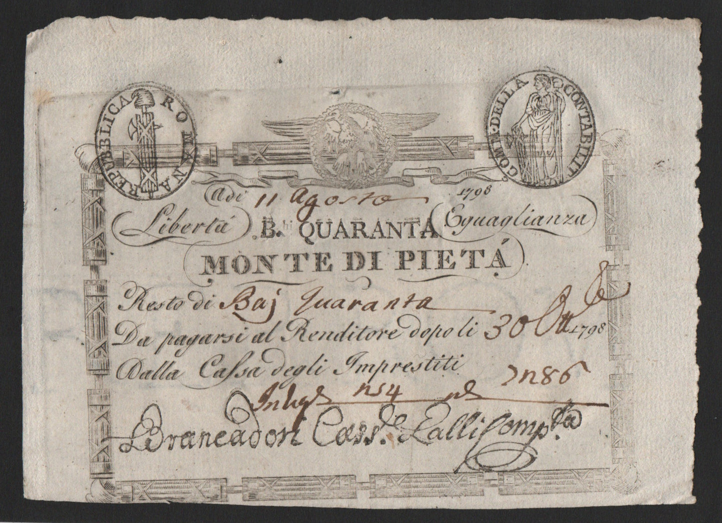 40 BAIOCCHI STATO PONTIFICIO - PRIMA REPUBBLICA ROMANA DAL 01/08/1798 SPL