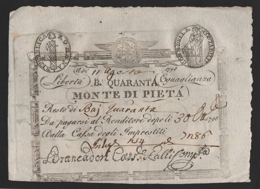 40 BAIOCCHI STATO PONTIFICIO - PRIMA REPUBBLICA ROMANA DAL 01/08/1798 SPL