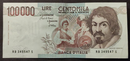 100000 LIRE CARAVAGGIO 1° TIPO LETTERA B 1985 SPL+