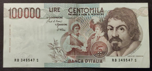 100000 LIRE CARAVAGGIO 1° TIPO LETTERA B 1985 SPL+