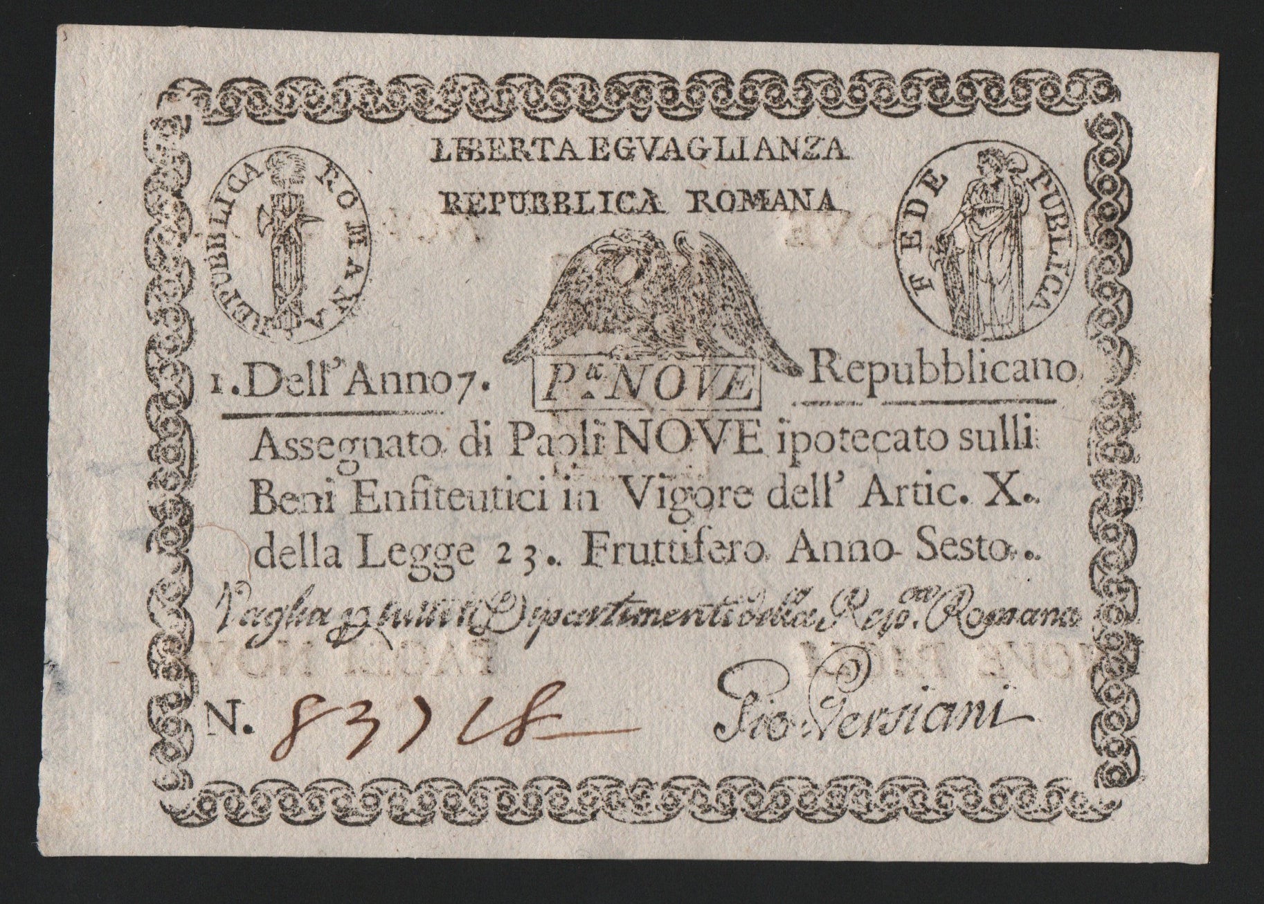 9 PAOLI STATO PONTIFICIO DAL 09/09/1798 REPUBBLICA ROMANA FDS PERIZIATA - Numismatica_ita