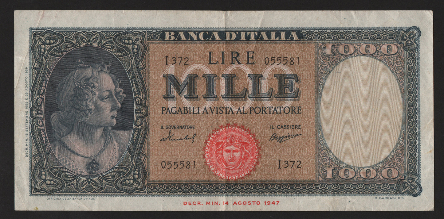 1000 LIRE ITALIA ORNATA DI PERLE (MEDUSA) 15/09/1959 BB