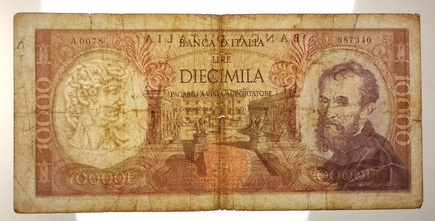 10000 LIRE MICHELANGELO 03/07/1962 MB+