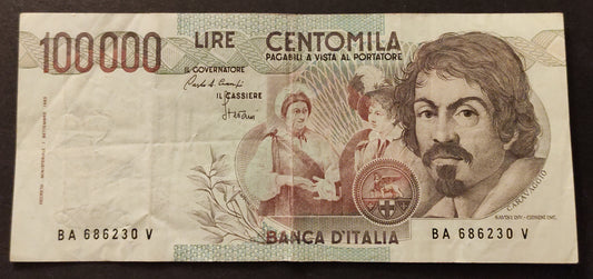 100000 LIRE CARAVAGGIO 1° TIPO LETTERA A 25/10/1983 BB