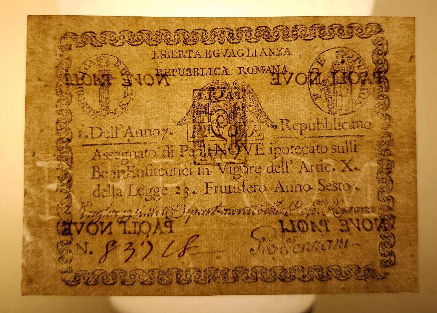9 PAOLI STATO PONTIFICIO DAL 09/09/1798 REPUBBLICA ROMANA FDS PERIZIATA - Numismatica_ita