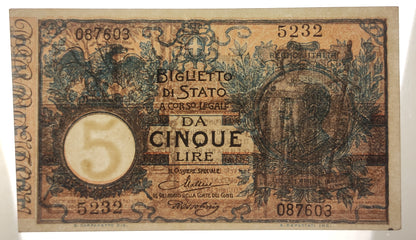 5 LIRE FLOREALE VITTORIO EMANUELE III 19/09/1923 SUP+ - Numismatica_ita
