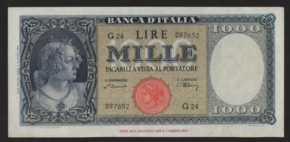 1000 LIRE ITALIA ORNATA DI PERLE (TESTINA) 20/03/1947 SPL