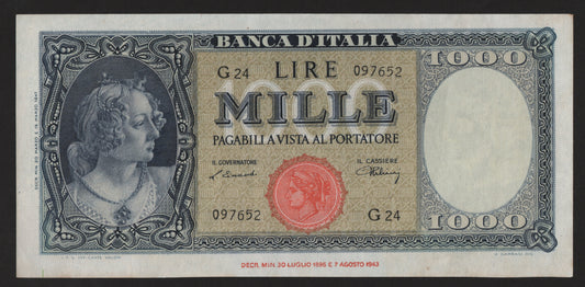 1000 LIRE ITALIA ORNATA DI PERLE (TESTINA) 20/03/1947 SPL