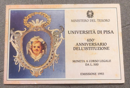 500 LIRE 1993 IPZS 650° ANNIVERSARIO UNIVERSITÀ DI PISA - MONETA IN ARGENTO FDC