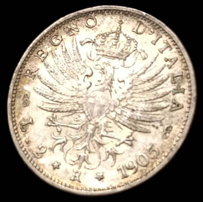 2 LIRE AQUILA SABAUDA 1905 MONETA IN ARGENTO REGNO D'ITALIA qSPL - Numismatica_ita