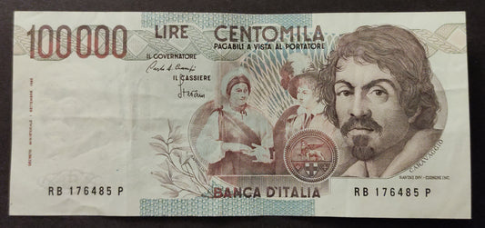 100000 LIRE CARAVAGGIO 1° TIPO LETTERA B 1985 qSPL