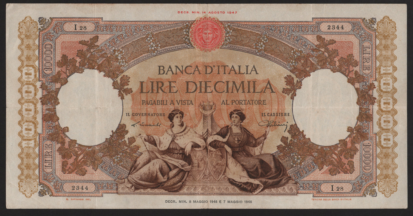 10000 LIRE REPUBBLICHE MARINARE REGINE DEL MARE 08/05/1948 BB+