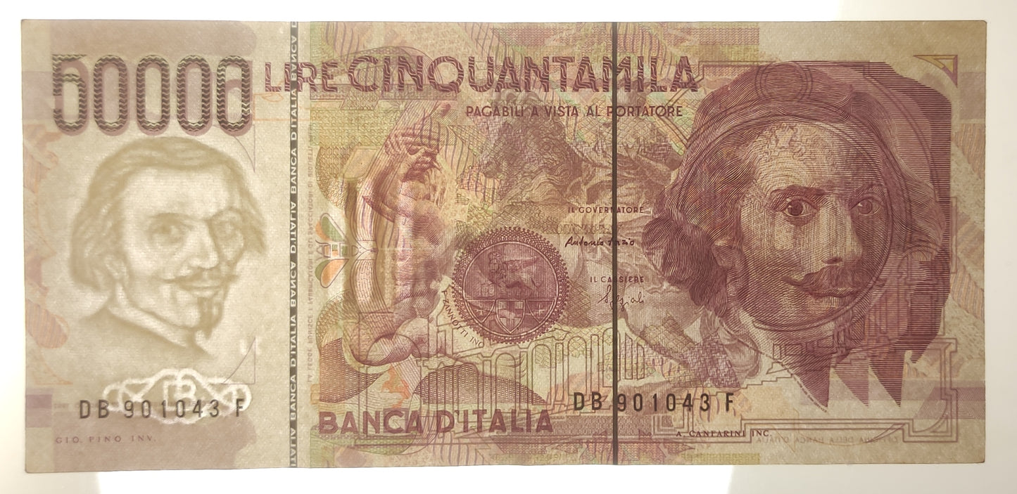 50000 LIRE BERNINI 2° TIPO LETTERA B 09/12/1992 SPL