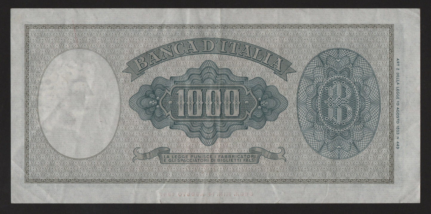 1000 LIRE ITALIA ORNATA DI PERLE (MEDUSA) 25/09/1961 BB+