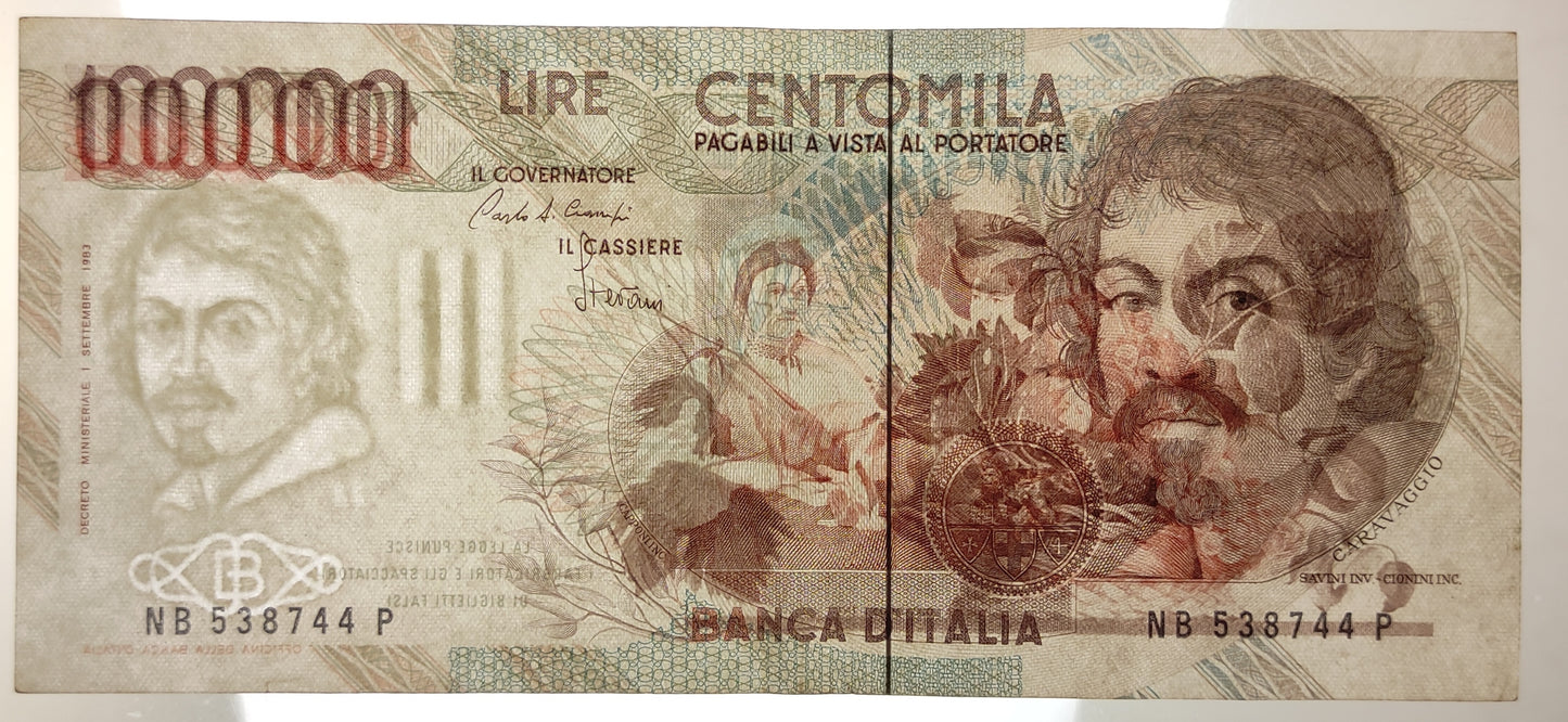 100000 LIRE CARAVAGGIO 1° TIPO LETTERA B 1985 BB