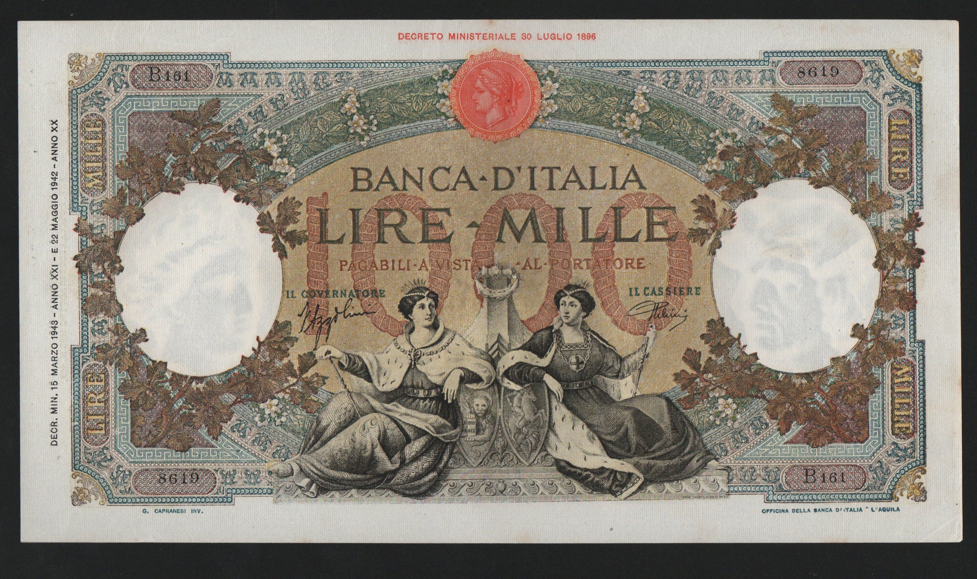 1000 LIRE REGINE DEL MARE (FASCIO) 15/03/1943 SPL - Numismatica_ita