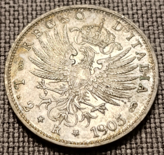 2 LIRE AQUILA SABAUDA 1905 MONETA IN ARGENTO REGNO D'ITALIA qSPL - Numismatica_ita