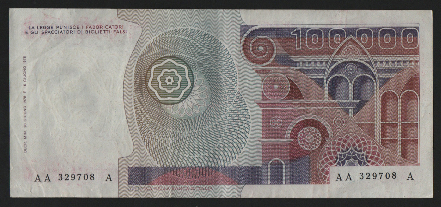 100000 LIRE BOTTICELLI TRIPLA A 20/06/1978 BB