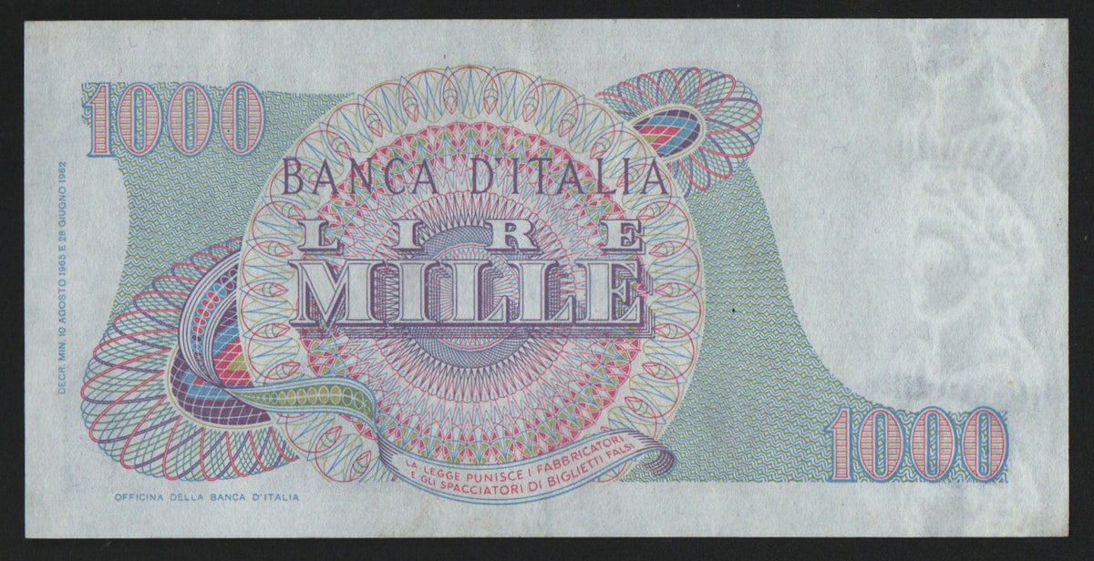 1000 LIRE VERDI 1° TIPO SERIE SOSTITUTIVA 10/08/1965 SUP - Numismatica_ita