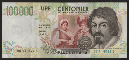 100000 LIRE CARAVAGGIO 2° TIPO LETTERA B 27/02/1995 BB