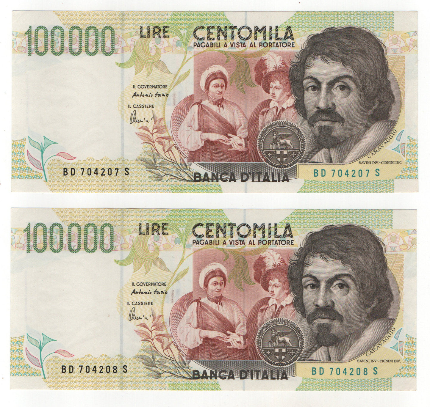 100000 LIRE CARAVAGGIO 2° TIPO LETTERA D 1997 qFDS