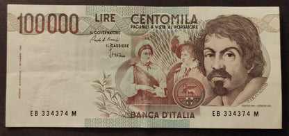 100000 LIRE CARAVAGGIO 1° TIPO LETTERA B 1985 SPL