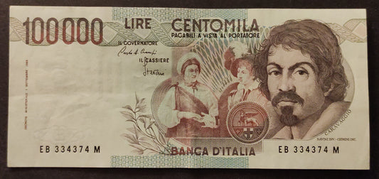 100000 LIRE CARAVAGGIO 1° TIPO LETTERA B 1985 SPL