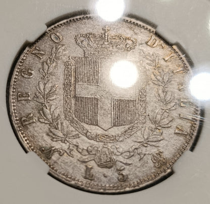 5 LIRE 1864 NAPOLI CCG VF30 SCUDO VITTORIO EMANUELE II RARA MONETA IN ARGENTO