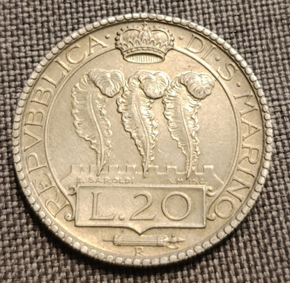 20 LIRE 1931 SAN MARINO MONETA IN ARGENTO SPL