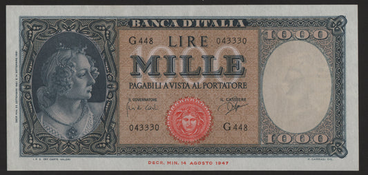 1000 LIRE ITALIA ORNATA DI PERLE (MEDUSA) 25/09/1961 SPL