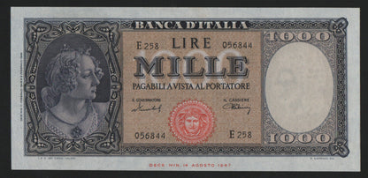 1000 LIRE ITALIA ORNATA DI PERLE MEDUSA 11/02/1949 SUP+ - Numismatica_ita