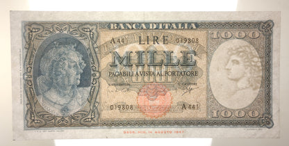 1000 LIRE ITALIA ORNATA DI PERLE (MEDUSA) 25/09/1961 BB+