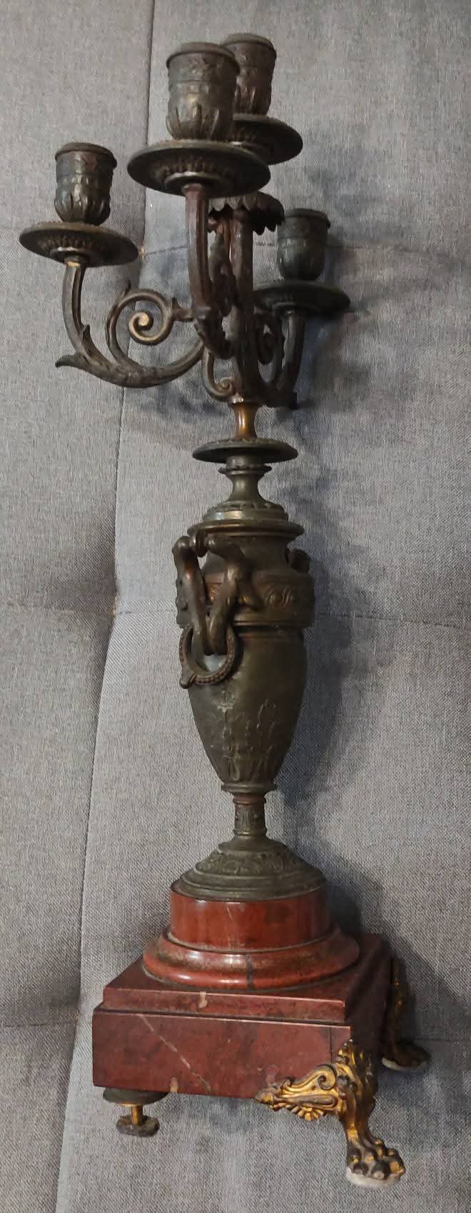 ANTICO CANDELABRO A 4 BRACCI FINE '800 - ART NOUVEAU - IN MARMO E BRONZO VINTAGE