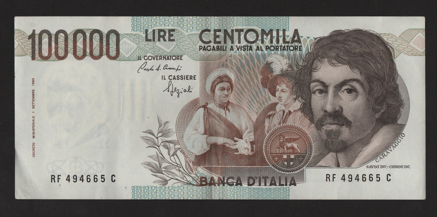 100000 LIRE CARAVAGGIO 1° TIPO LETTERA F 1993 SPL