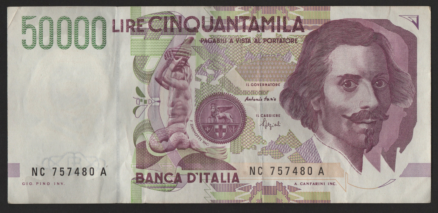 50000 LIRE BERNINI 2° TIPO LETTERA C 16/10/1995 BB+