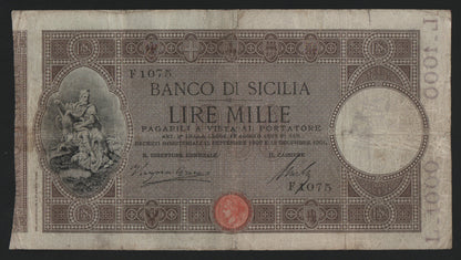 1000 LIRE BANCO DI SICILIA 2° TIPO 18/12/1901 R5 qBB