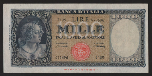 1000 LIRE ITALIA ORNATA DI PERLE (MEDUSA) 20/03/1947 BB+