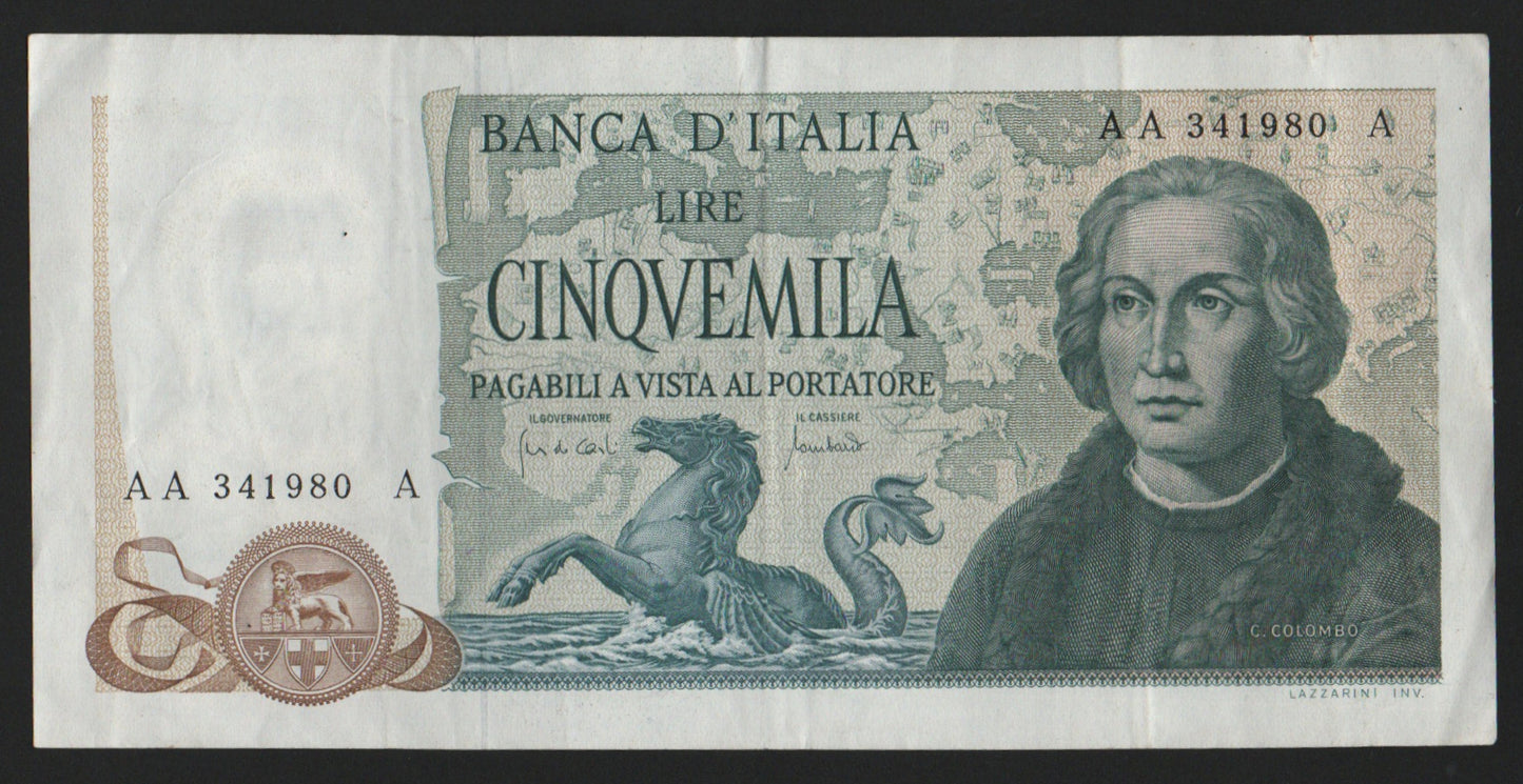 5000 LIRE COLOMBO 2° TIPO TRIPLA A 20/05/1971 BB+ - Numismatica_ita