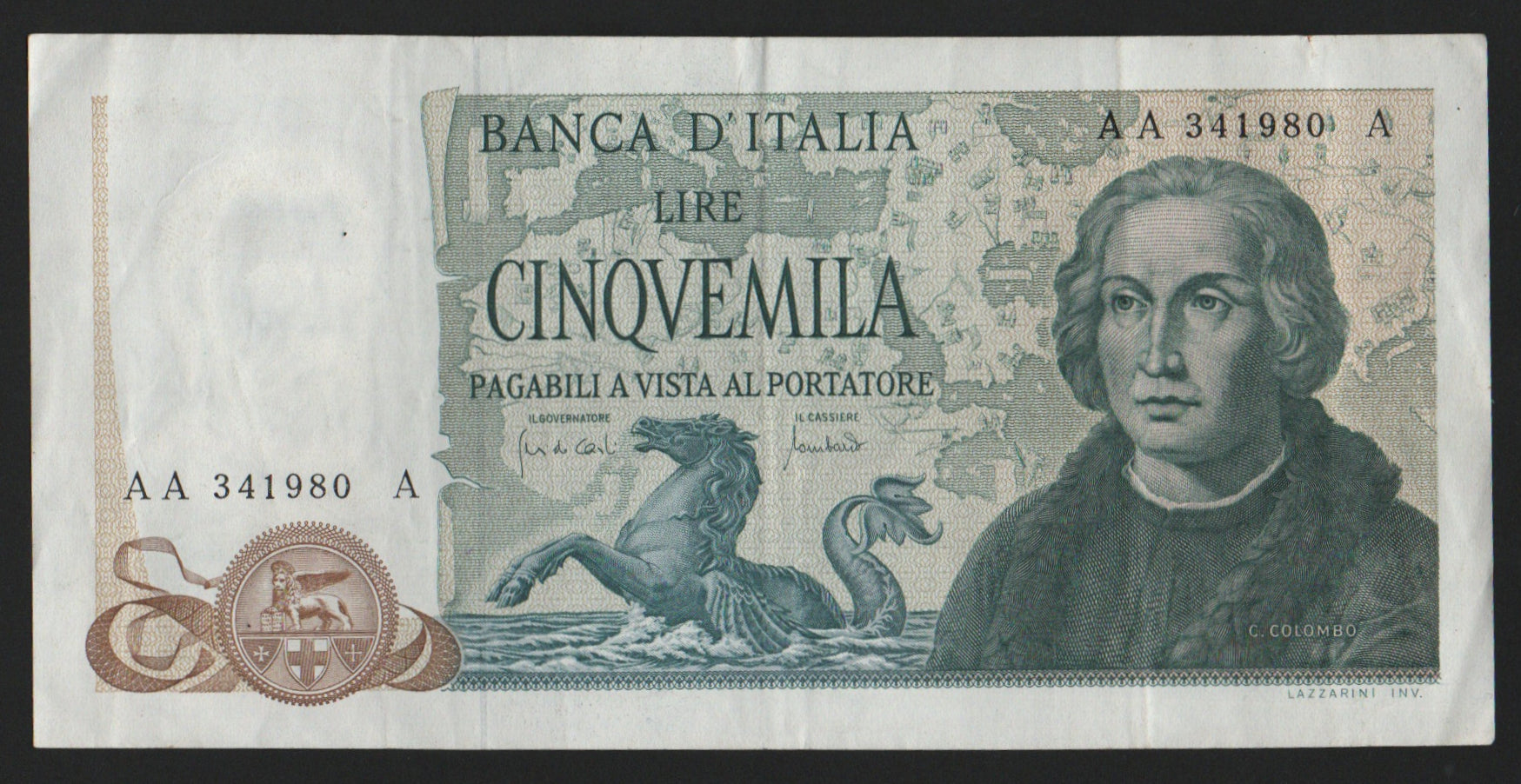 5000 LIRE COLOMBO 2° TIPO TRIPLA A 20/05/1971 BB+ - Numismatica_ita