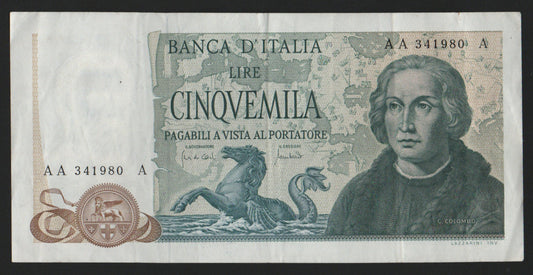 5000 LIRE COLOMBO 2° TIPO TRIPLA A 20/05/1971 BB+ - Numismatica_ita