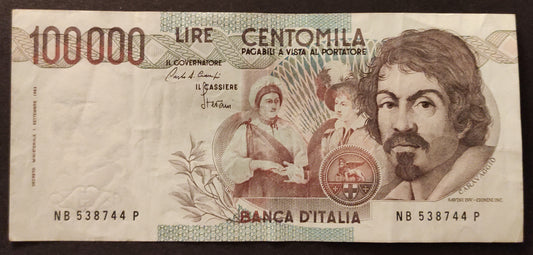 100000 LIRE CARAVAGGIO 1° TIPO LETTERA B 1985 BB