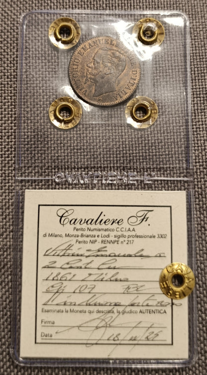 2 CENTESIMI 1861 MILANO VITTORIO EMANUELE II FDC