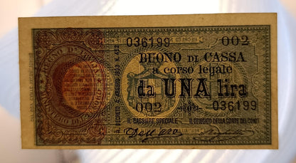 BUONO DI CASSA DA 1 LIRA UMBERTO I 15/09/1893 SPL+