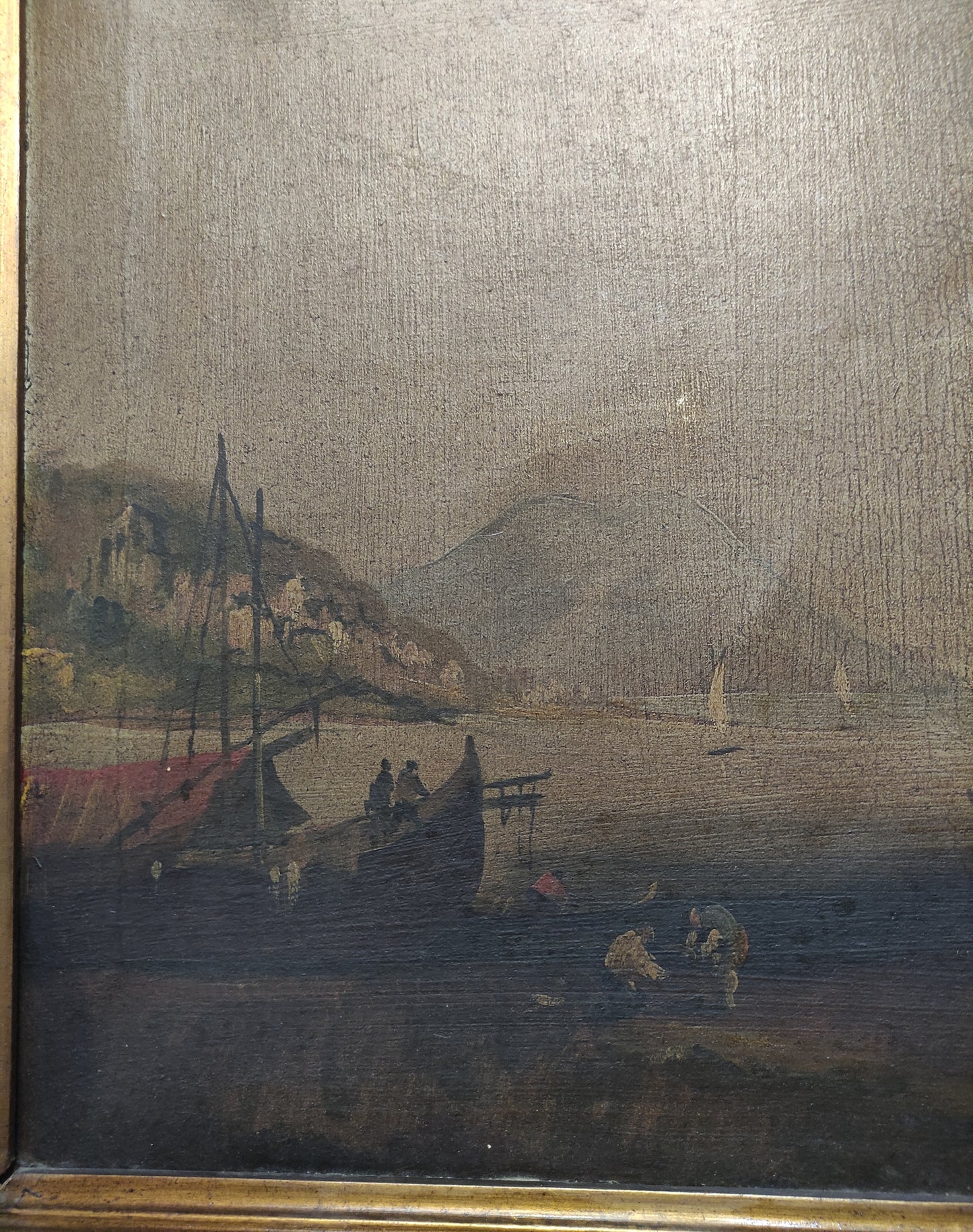 QUADRO ANTICO OLIO SU TELA – PAESAGGIO MARINO CON CASTELLO - XIX SECOLO 84x64 CM