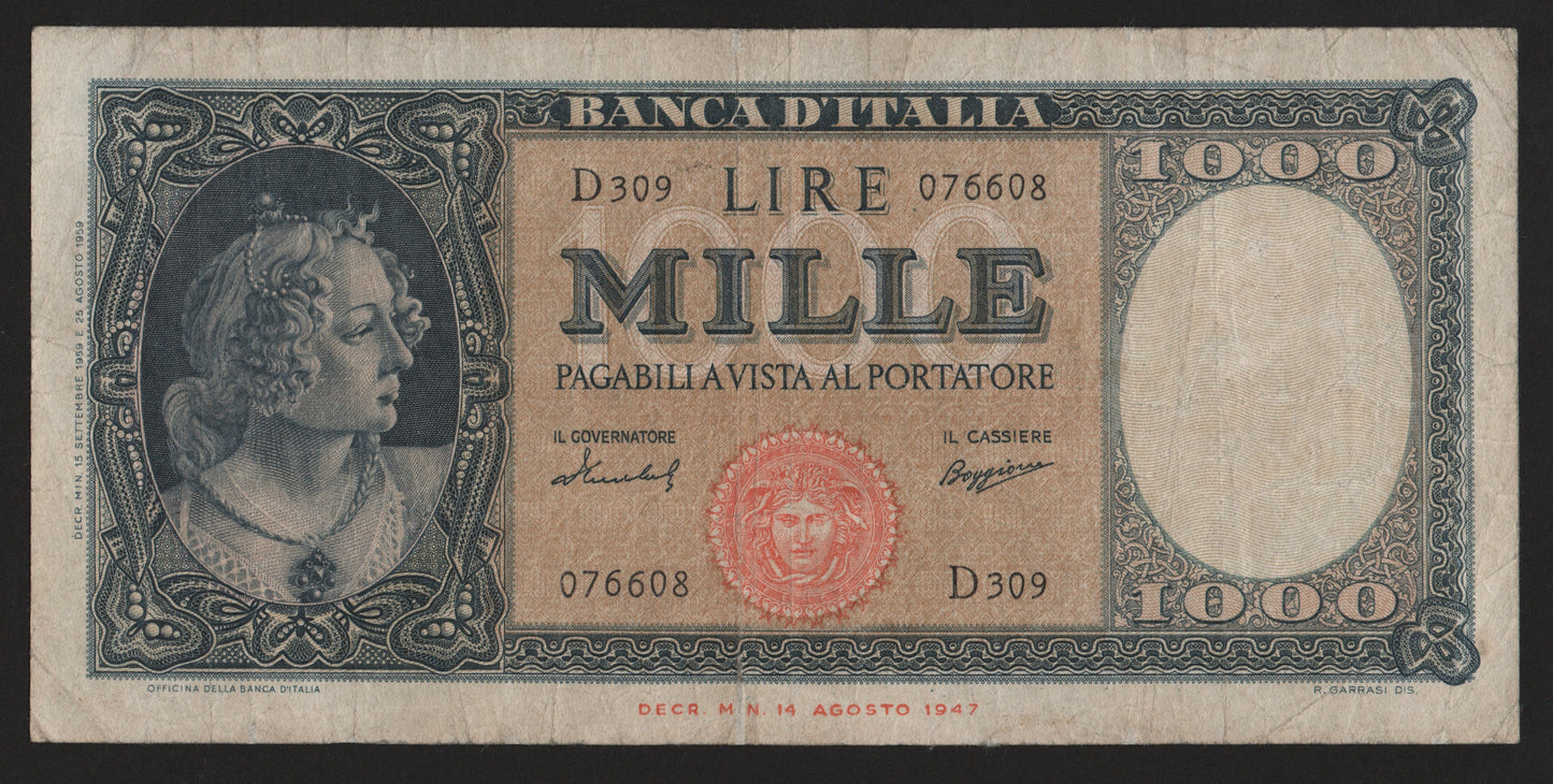 1000 LIRE ITALIA ORNATA DI PERLE (MEDUSA) 15/09/1959 qBB