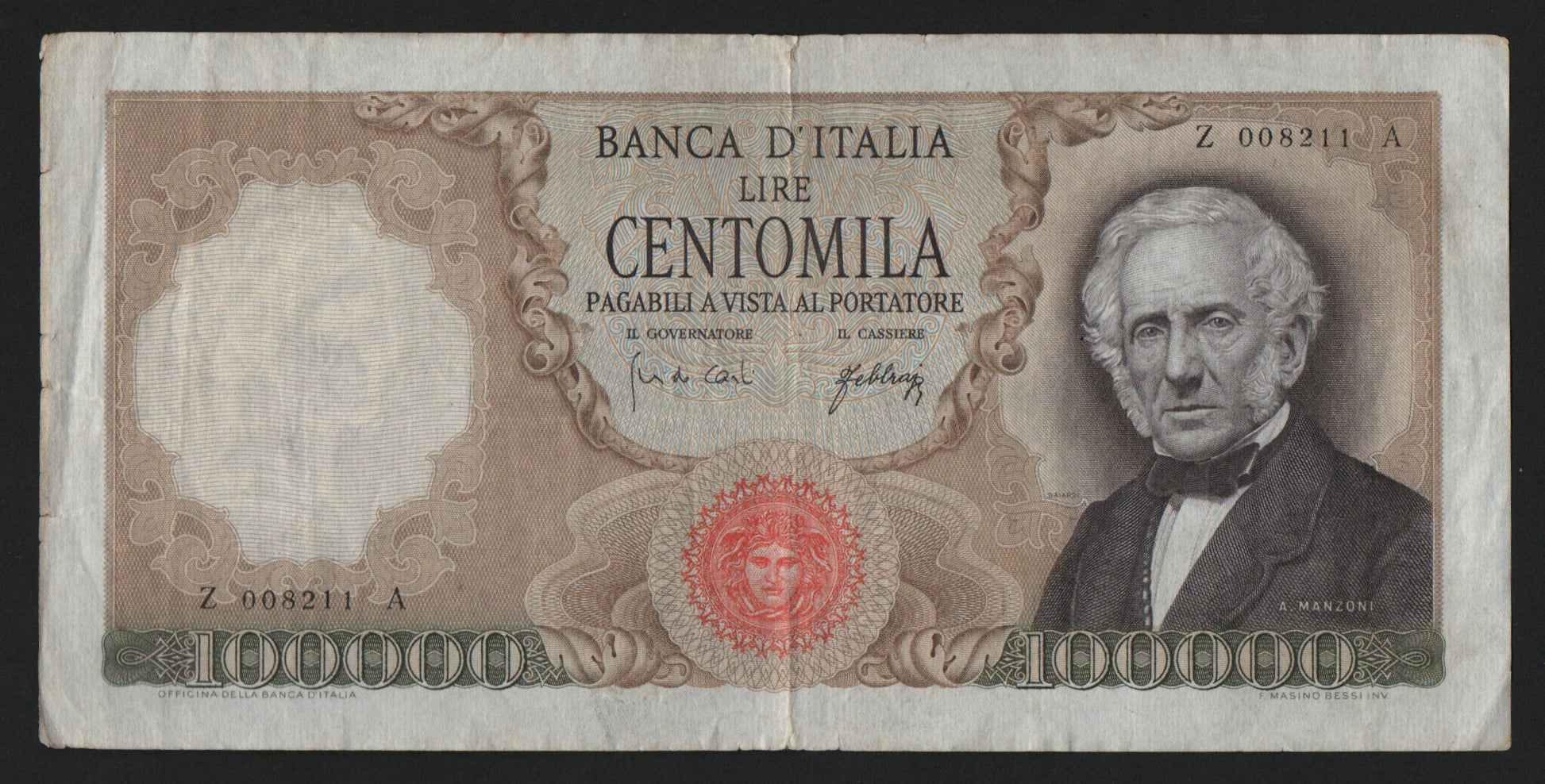 100000 LIRE ALESSANDRO MANZONI 03/07/1967 R2 BB - Numismatica_ita