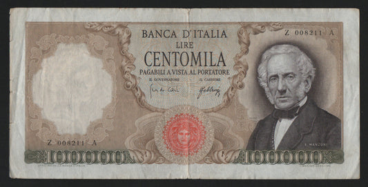 100000 LIRE ALESSANDRO MANZONI 03/07/1967 R2 BB - Numismatica_ita