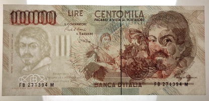 100000 LIRE CARAVAGGIO 1° TIPO LETTERA B 1985 qSPL