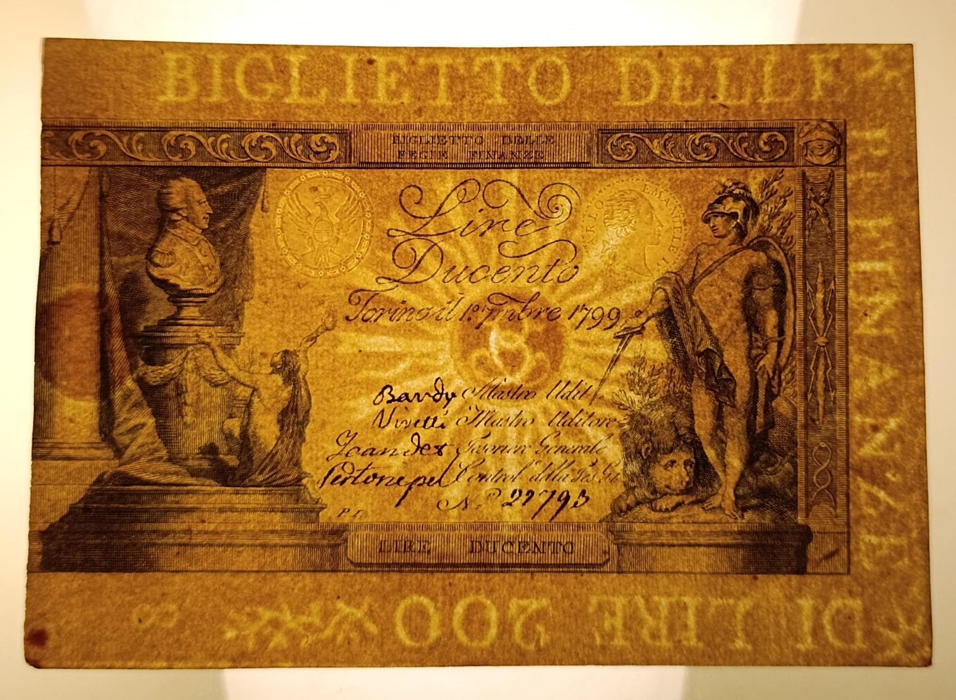 200 LIRE 01/09/1799 REGIE FINANZE DI TORINO qFDS REGNO DI CARLO EMANUELE IV - Numismatica_ita